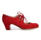 Zapato Flamenco Cordado Calado Ante Rojo