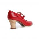 Zapato Flamenco Dos Correas Piel Rojo