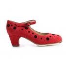 Zapato Flamenco Topos Rojo Lunares Negro