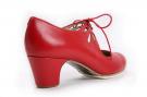 Zapato Flamenco Cordado Calado Piel Rojo