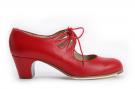 Zapato Flamenco Cordado Calado Piel Rojo