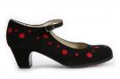 Zapato Flamenco Topos Negro Lunares Rojo