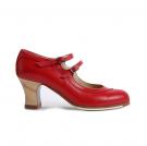 Zapato Flamenco Dos Correas Piel Rojo